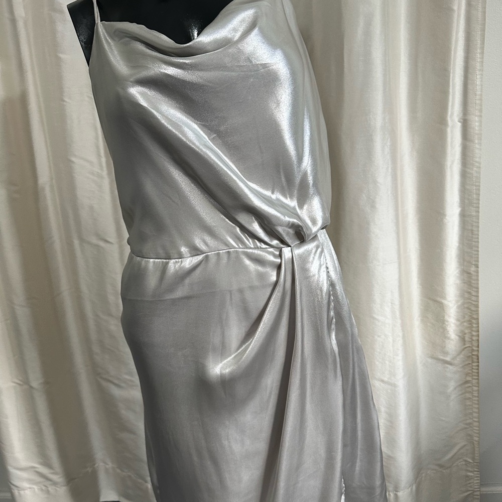 H & M Silver Satin Dress.  Lined.  size 10.